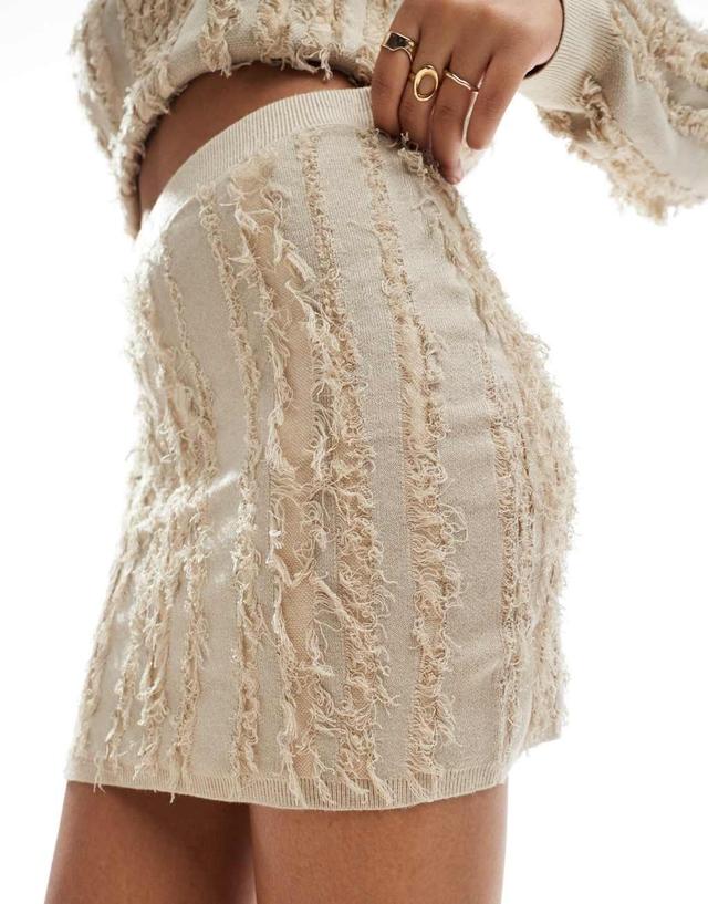 Object fringed knitted mini skirt in cream - part of a set Product Image