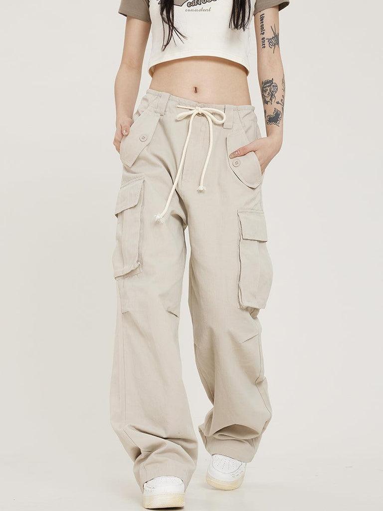 RTK (W) No. 1004 DRAWSTRING MULTI POCKET DRAPE WIDE STRAIGHT CARGO PANTS Product Image