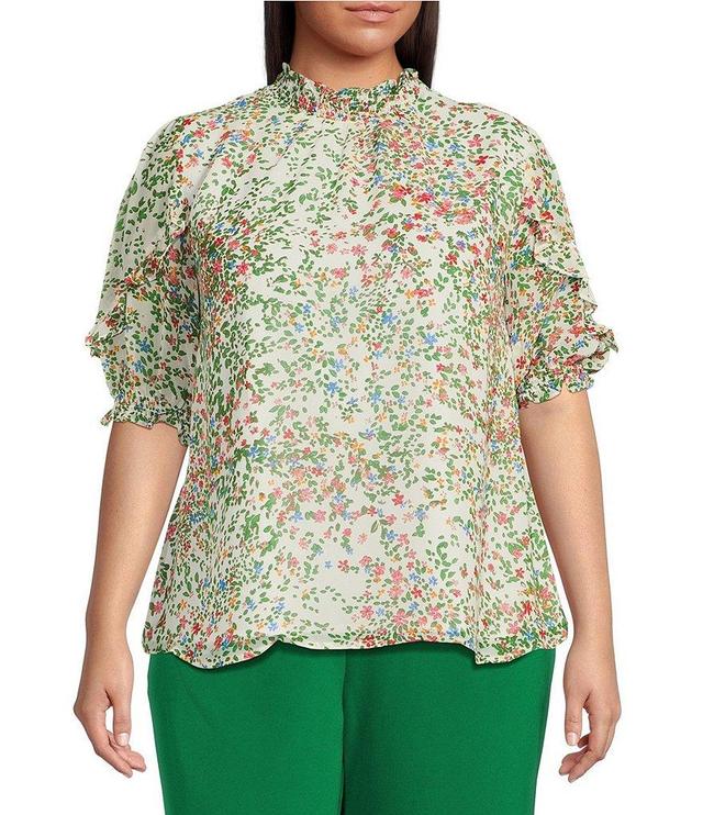 Sugarlips Plus Floral Print Short Sleeve Chiffon Blouse Product Image