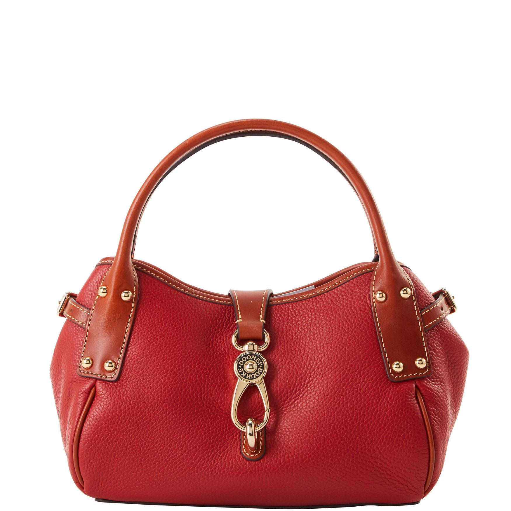 Dooney & Bourke Womens Pebble Grain Small Logo Lock Leather Satchel Bag in Red Product Image