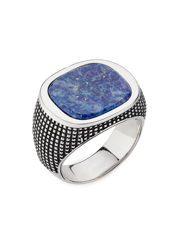 Mens Lapis & Sterling Silver Signet Ring Product Image