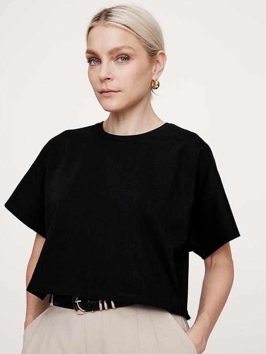 Cotton Boxy-Crop Dolman T-Shirt Product Image