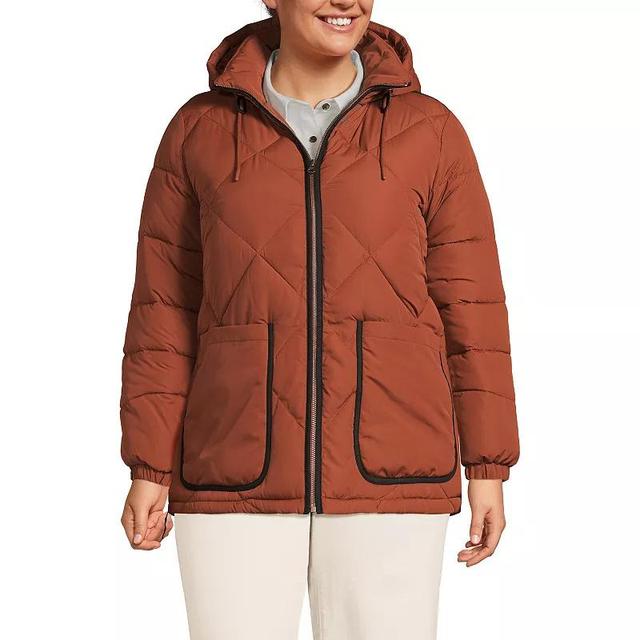 Plus Lands End FeatherFree Insulated Hooded Quilted Jacket, Womens Washed Green Product Image