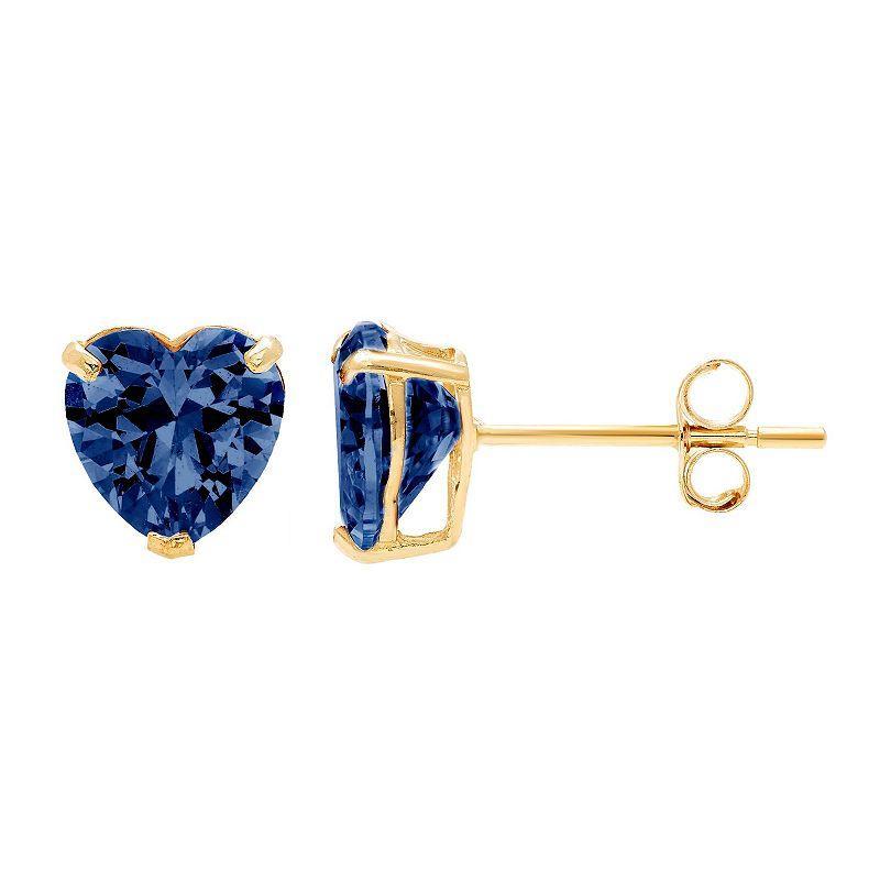 Theia Sky 14k Gold Cubic Zirconia Heart Stud Earrings, Womens, 14k Gold White Product Image