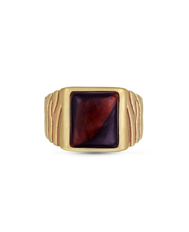 LuvMyJewelry Chatoyant Red Tiger Eye Gemstone Gold Rhodium Plated Silver Men Signet Ring Product Image