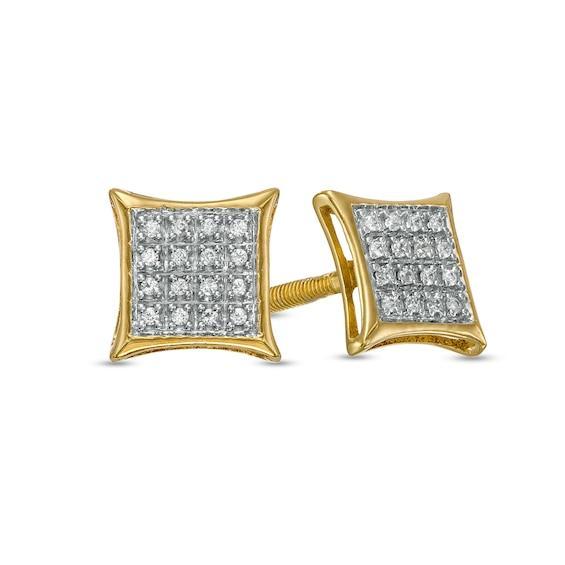 Men's 1/10 CT. T.w. Square Composite Diamond Concave Frame Stud Earrings in 10K Gold Product Image