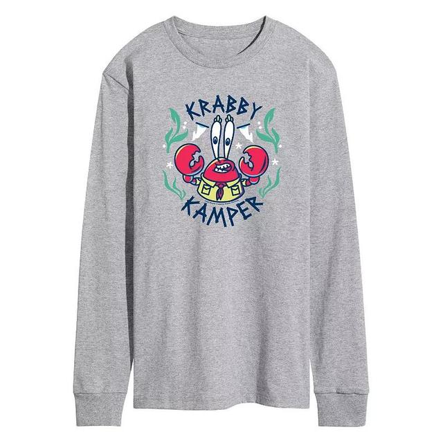 Mens SpongeBob SquarePants Happy Kampers Long Sleeve Graphic Tee Grey Gray Product Image