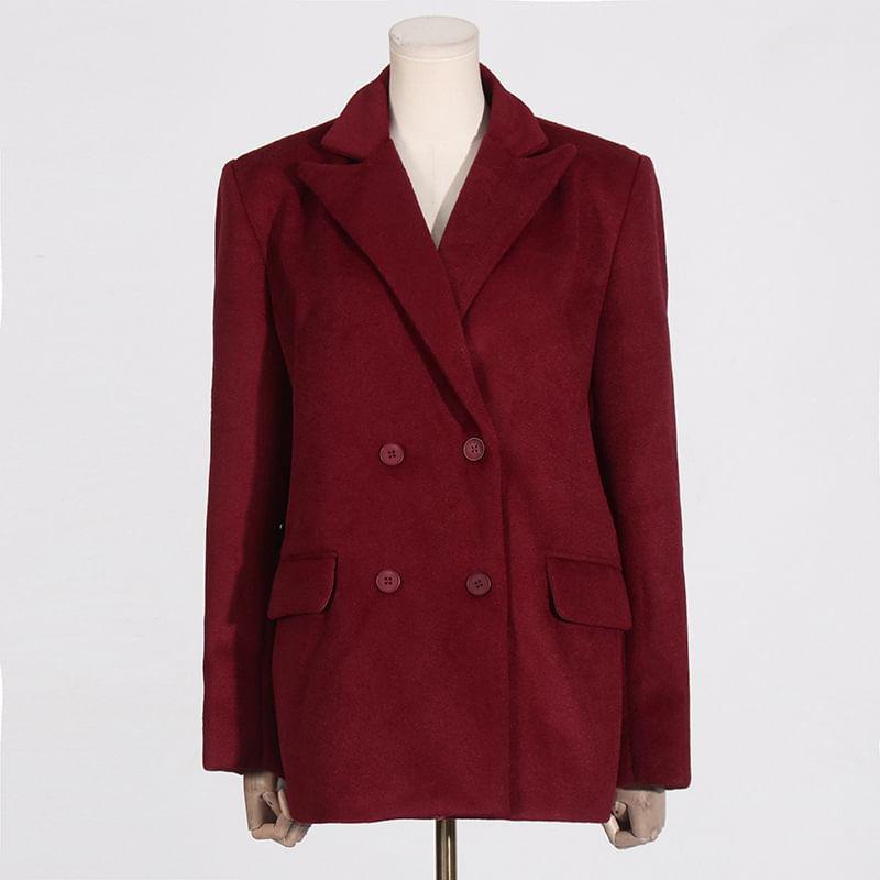 Collared Plain Double Breasted Coat Product Image