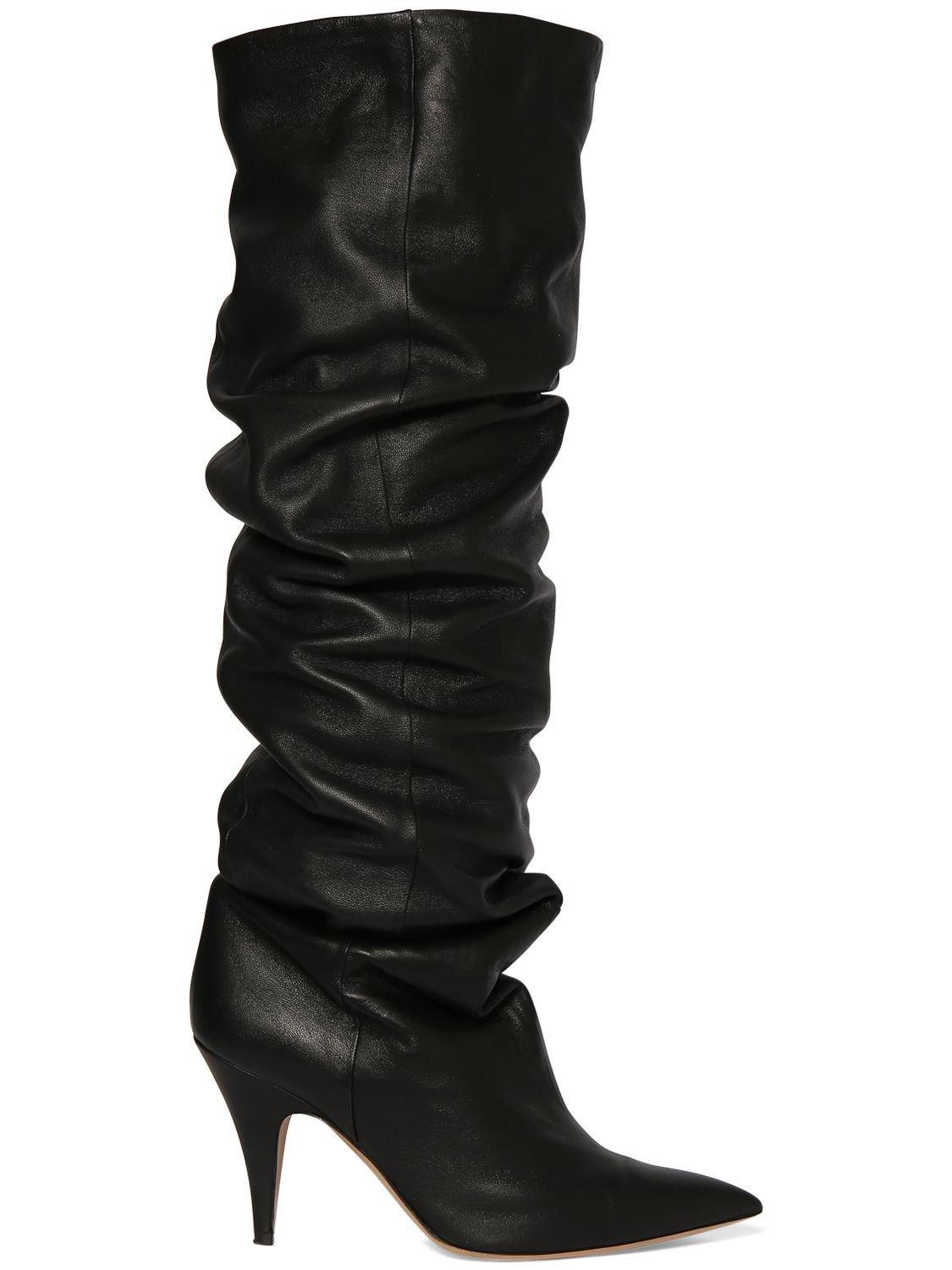 KHAITE 90mm River Knee High Leather Boots In Black Product Image