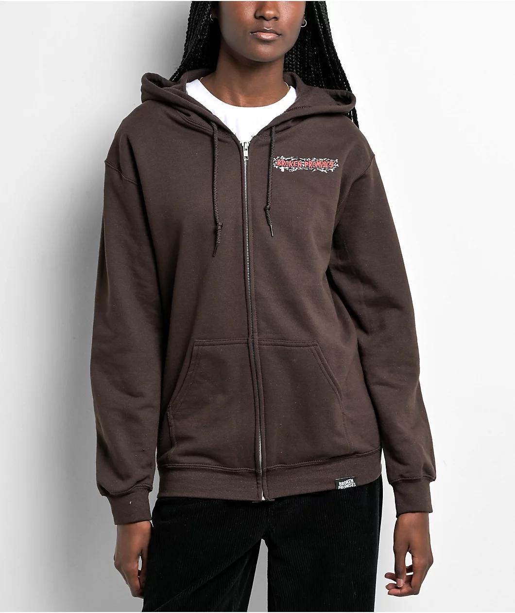 Broken Promises Coffin Jumper Brown Zip Hoodie Product Image