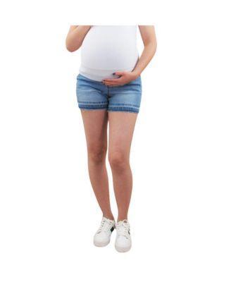 Indigo Poppy Maternity Denim Shorts with Fray Hem - Light Product Image