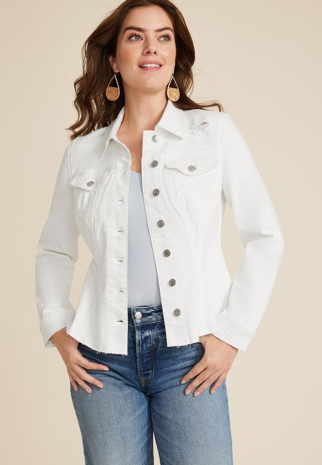 White Cinched Denim Jacket Product Image