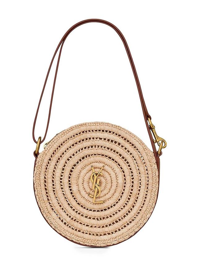 Womens Round Bag in Raffia and Vegetable-Tanned Leather Product Image