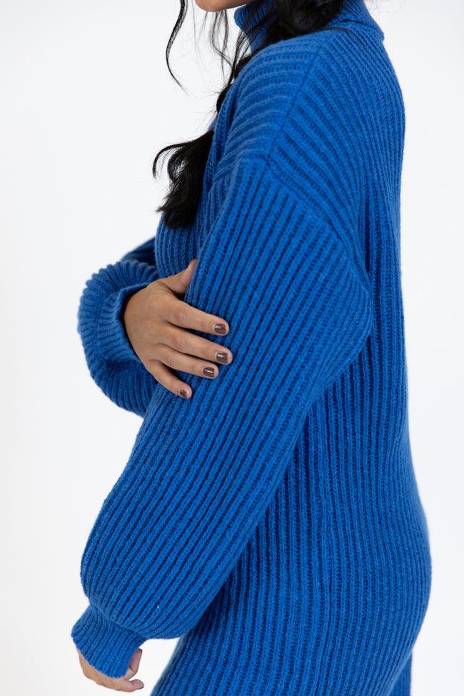 Call My Bluff Blue Bubble Sleeve Turtleneck Sweater Dress FINAL SALE Product Image