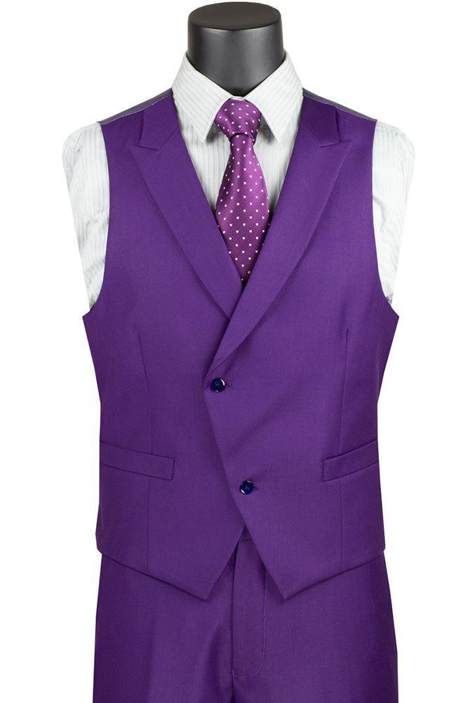 Purple Modern Fit 3 Piece Suit with Vest and Elastic Waist Band Pants Product Image