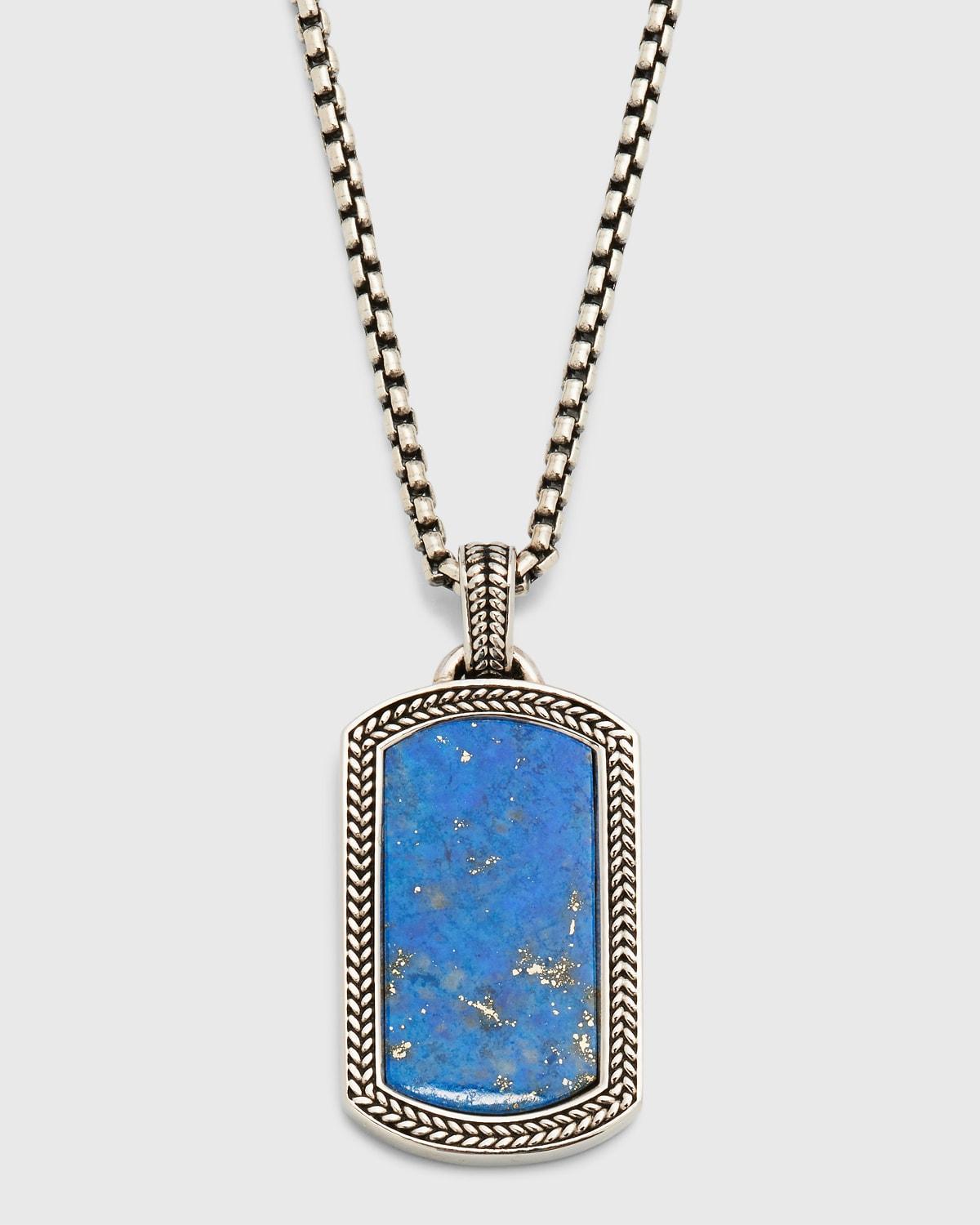 Mens Lapis Dog Tag Plaque Pendant Necklace Product Image