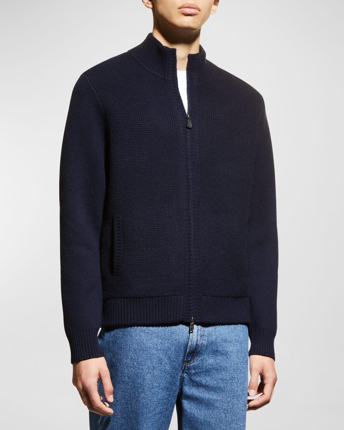 Mens Waffle-Knit Cashmere Full-Zip Jacket Product Image