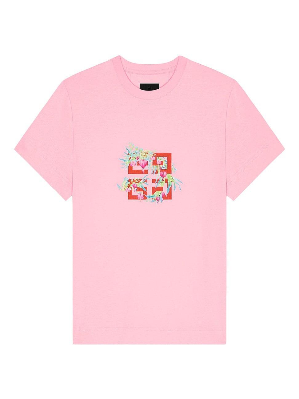 Womens T-Shirt In Cotton With 4G Flowers Print Product Image