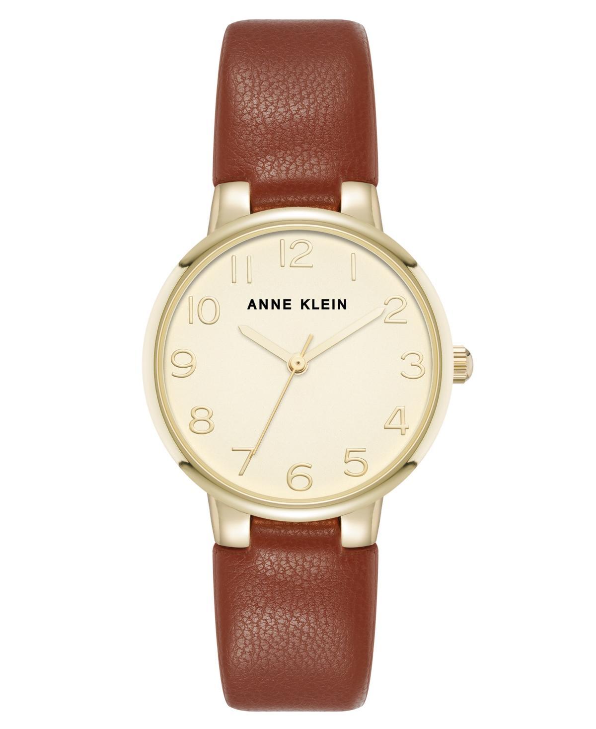 Anne Klein Womens Quartz Easy to Read Brown Leather and Gold-Tone Alloy Metal Watch, 32.5mm - Brown/Gold-Tone Product Image