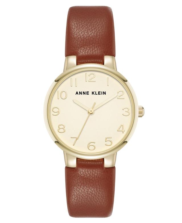 Anne Klein Womens Quartz Easy to Read Brown Leather and Gold-Tone Alloy Metal Watch, 32.5mm - Brown/Gold-Tone Product Image