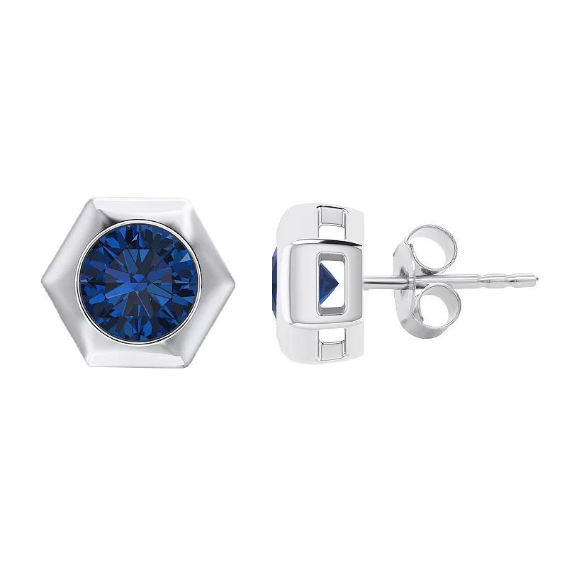 14k White Gold 1 1/2 Carat T.W. Blue Diamond Hexagon Stud Earrings, Womens Product Image