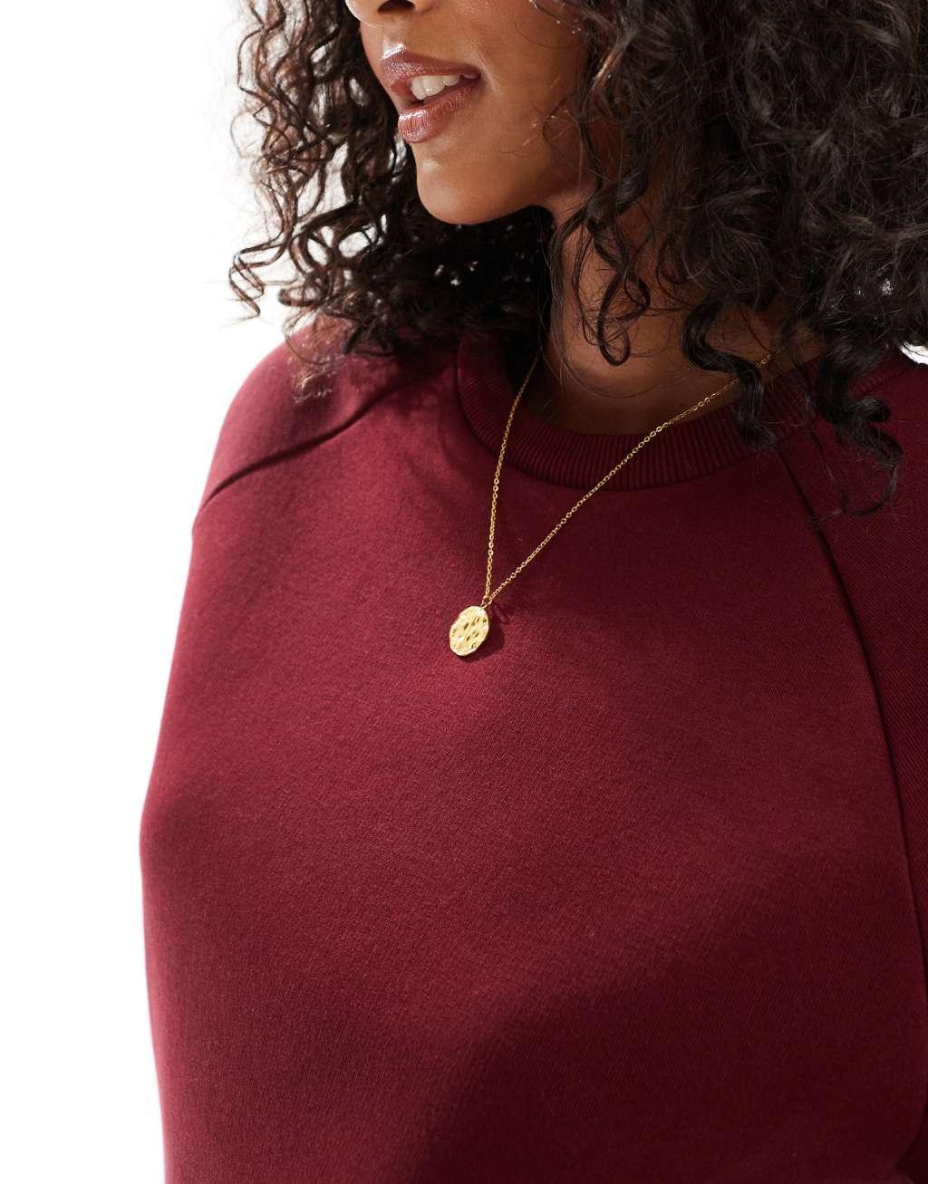 ASOS DESIGN raglan sweatshirt in burgundy Product Image