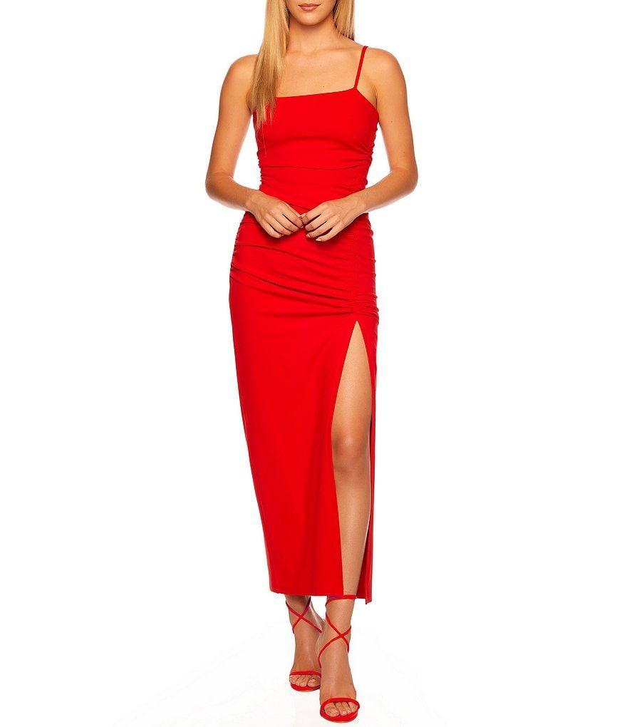 Susana Monaco Square Neckline Ruched Side Slit Maxi Dress Product Image