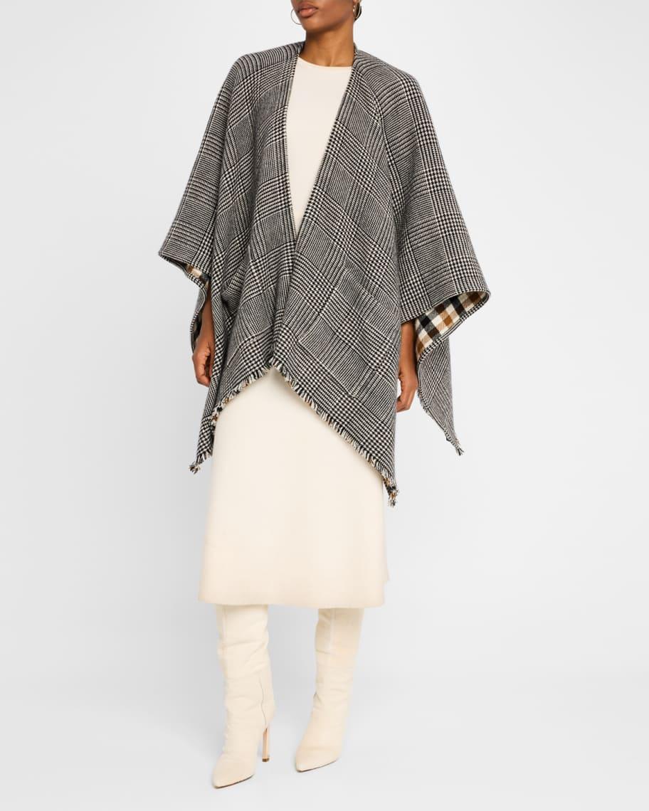 Glen Check Cashmere Cape with Pockets  Product Image