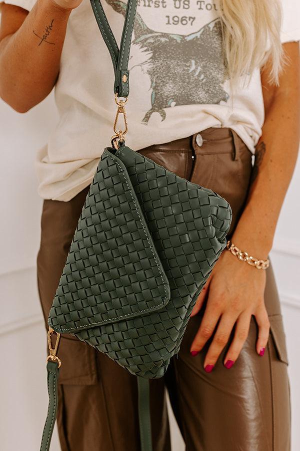 Sweet Melody Woven Faux Leather Clutch in Forest Product Image