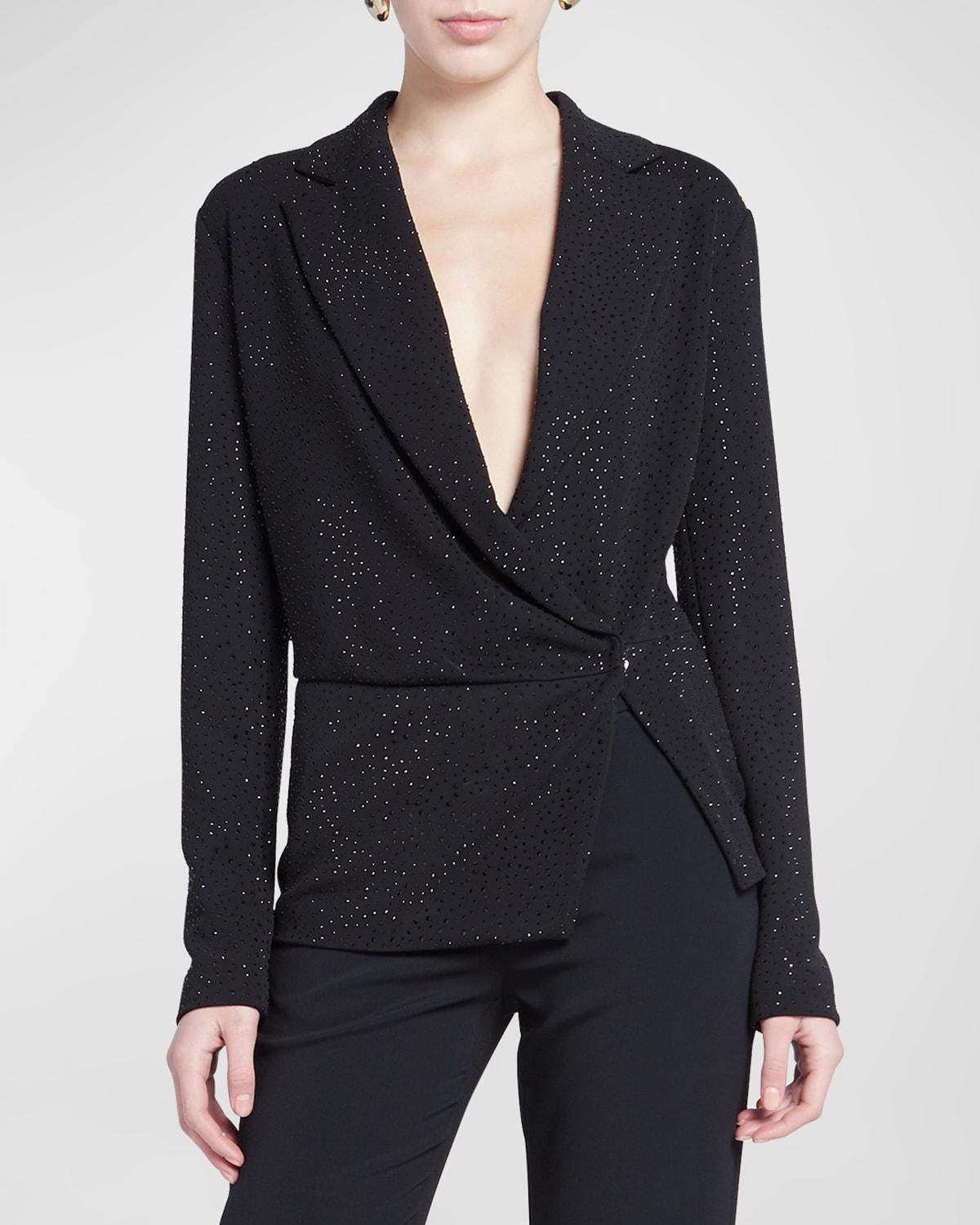 Womens Crystal-Embellished Ruched Wrap Jacket Product Image