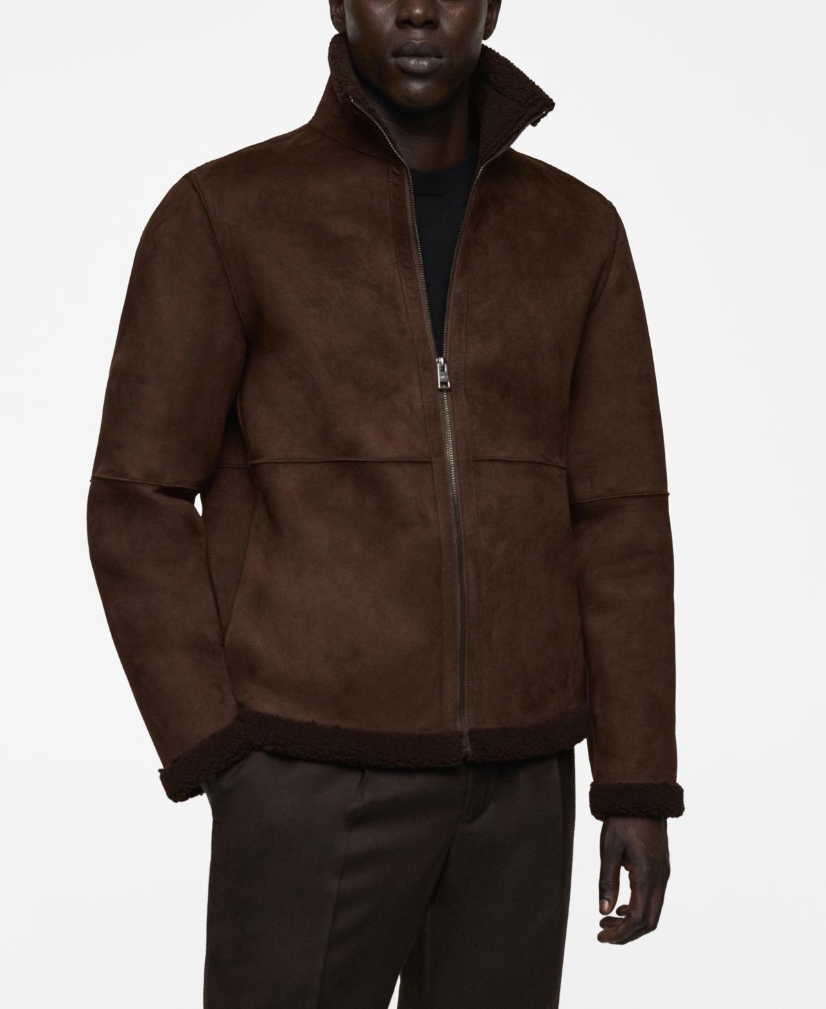 Mango Mens Shearling-Lined Leather-Effect Jacket Product Image