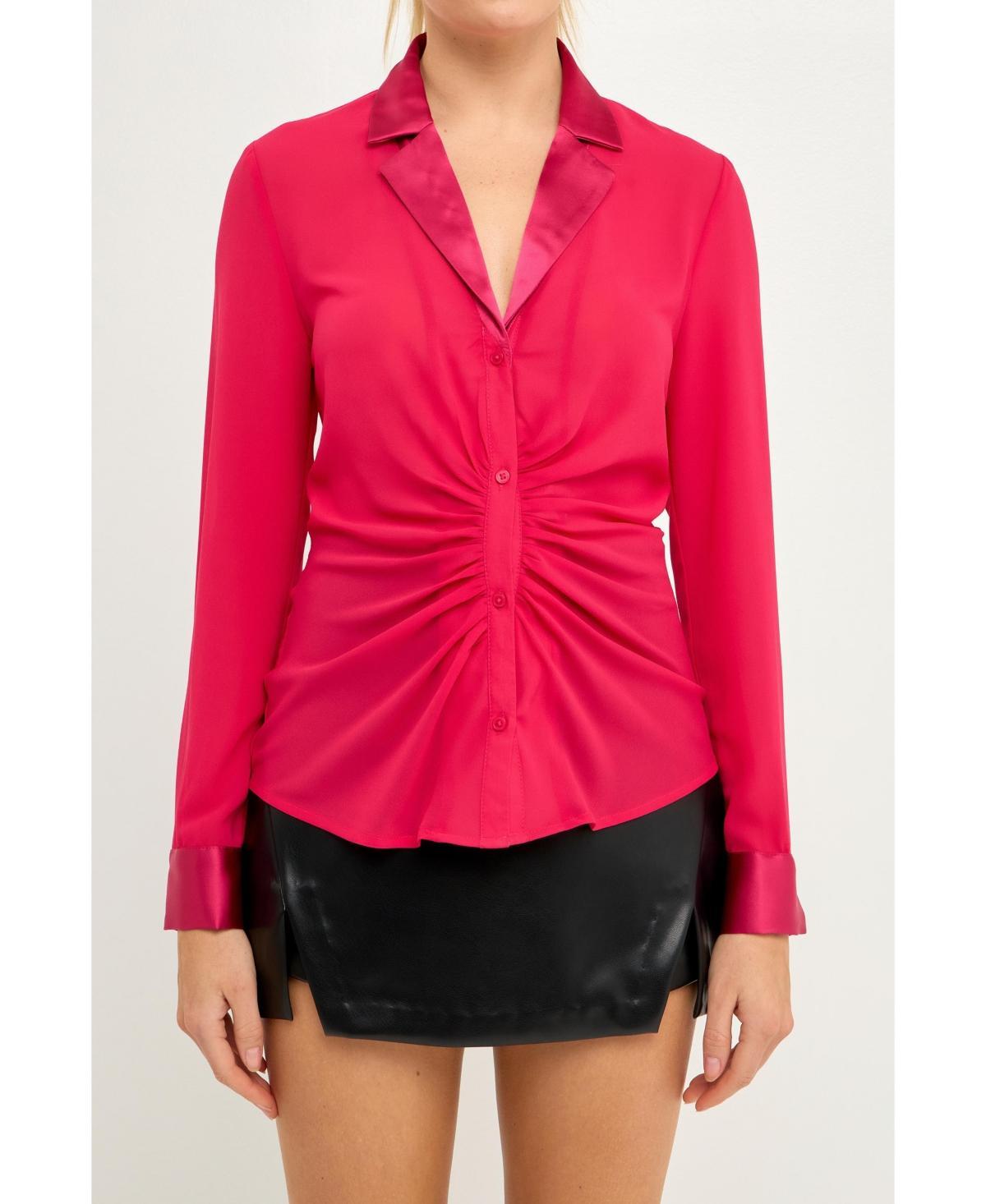 endless rose Womens Front Ruched Chiffon Blouse Product Image