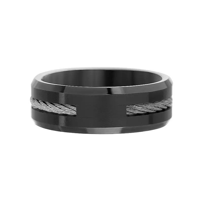 1913 Mens Black Ion-Plated Stainless Steel Twisted Wire Accent Ring Product Image