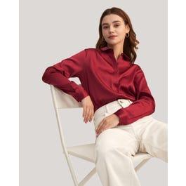 Long Sleeves Collared  Silk Blouse For Women Product Image