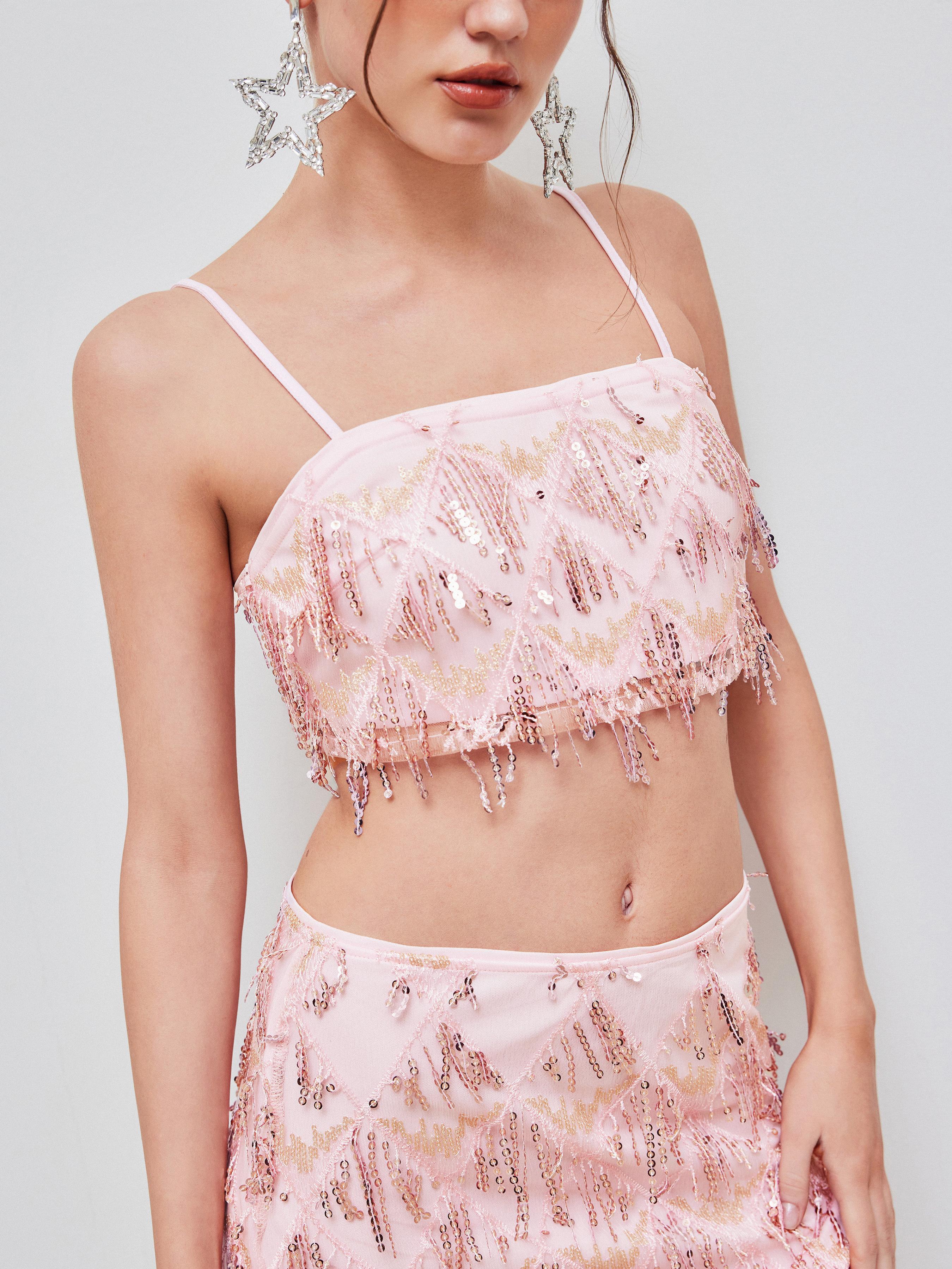 Sequins Tassel Crop Cami Top Product Image