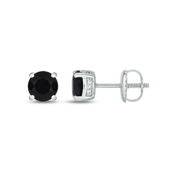 Men's 6.0mm Onyx and 1/20 CT. T.w. Diamond Side Accent Stud Earrings in Sterling Silver Product Image