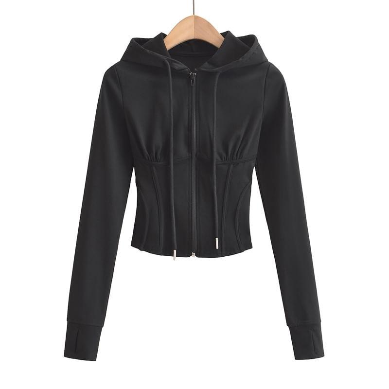 Plain Ruched Zip Hoodie Product Image