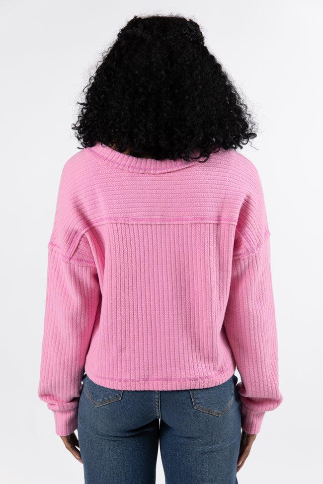 Living Right Pink Ribbed V-Neck Knit Top FINAL SALE Product Image