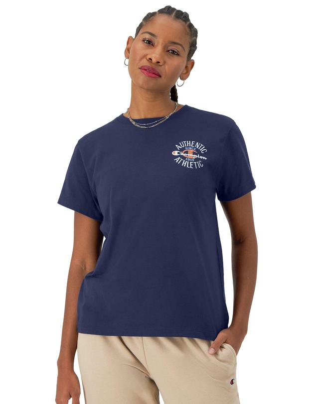 Womens Champion Classic T-Shirt, Authentic Athletic Script Logo Blown Glass Blue 2XL Product Image