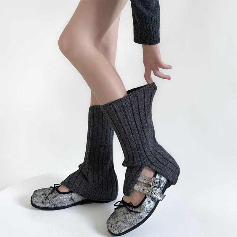 Plain Slit Ribbed Knit Leg Warmers Product Image