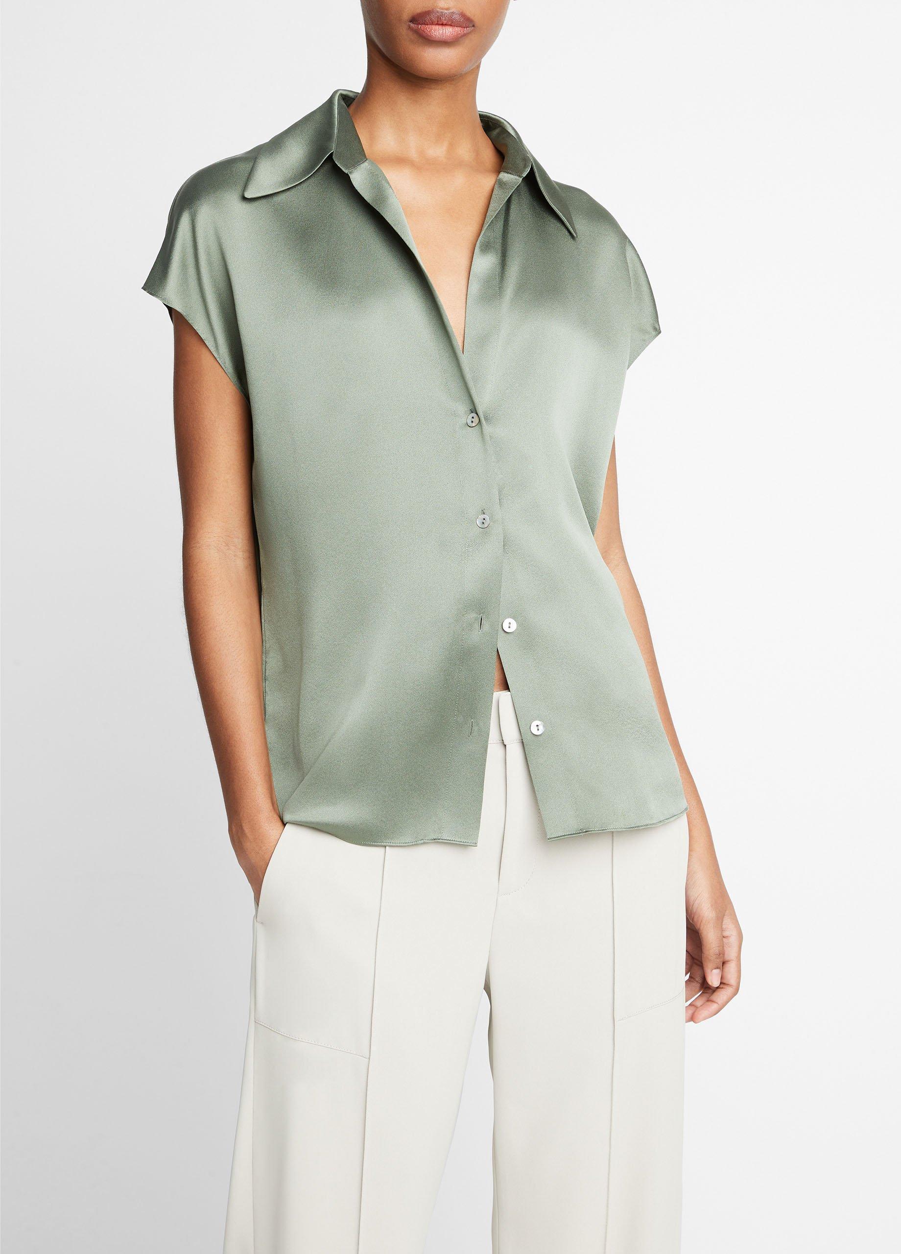 Silk Cap-Sleeve Ruched-Back Blouse Product Image