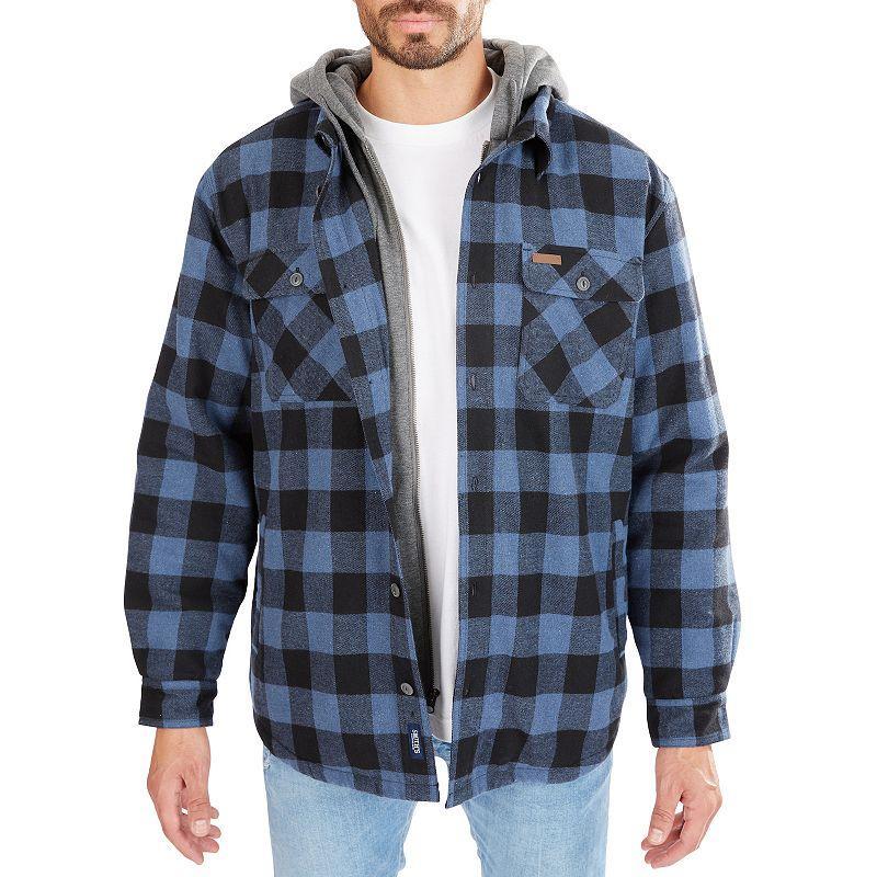 Mens Sherpa-Lined Hooded Flannel Shirt Jacket, Mens White Product Image