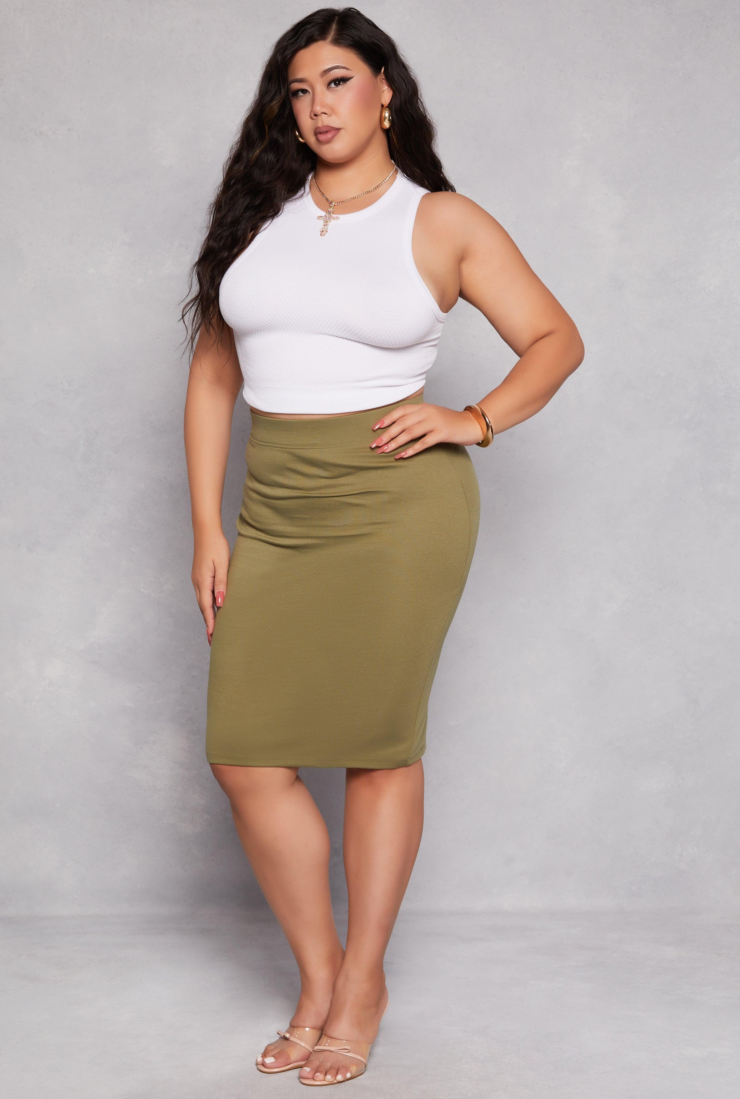 Womens Plus Size Iris Ponte High Waist Midi Pencil Skirt Product Image