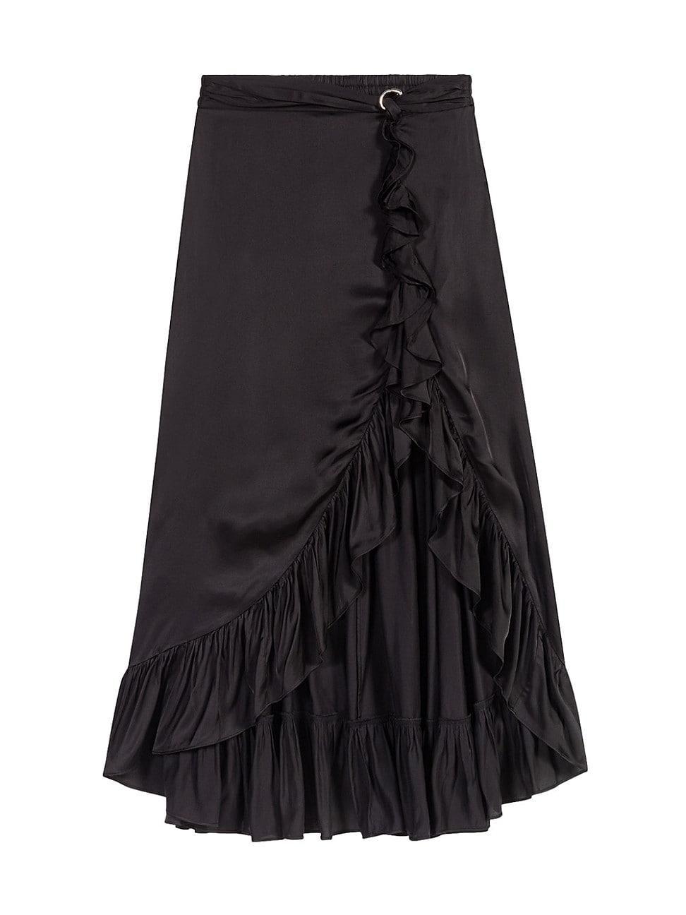 Womens Long Satin-Effect Ruffled Skirt Product Image