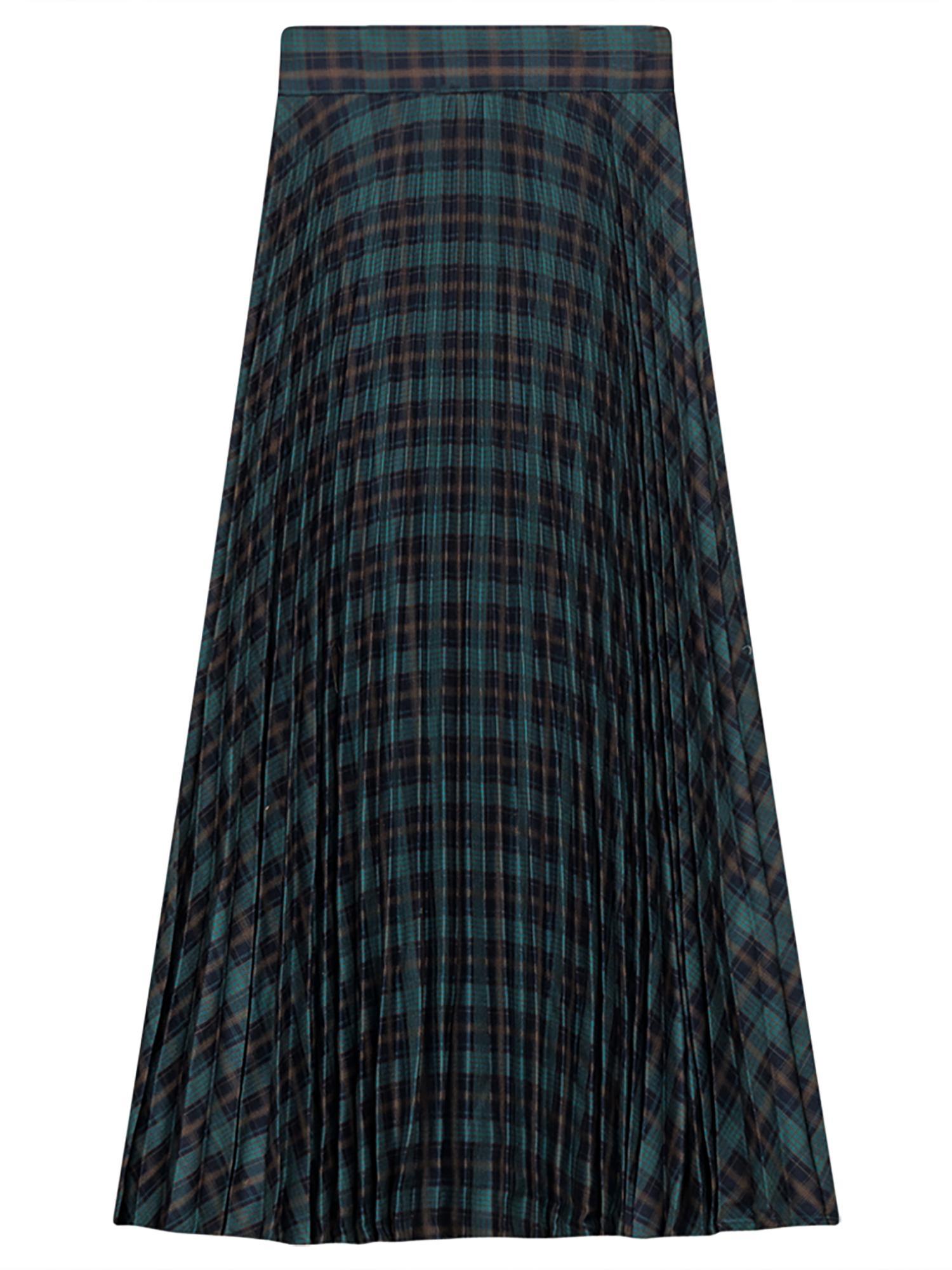 Viva K Accordion Pleated Plaid Midi Skirt Product Image