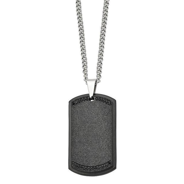 Mens Black Stainless Steel & Black Cubic Zirconia Dog Tag Necklace Product Image