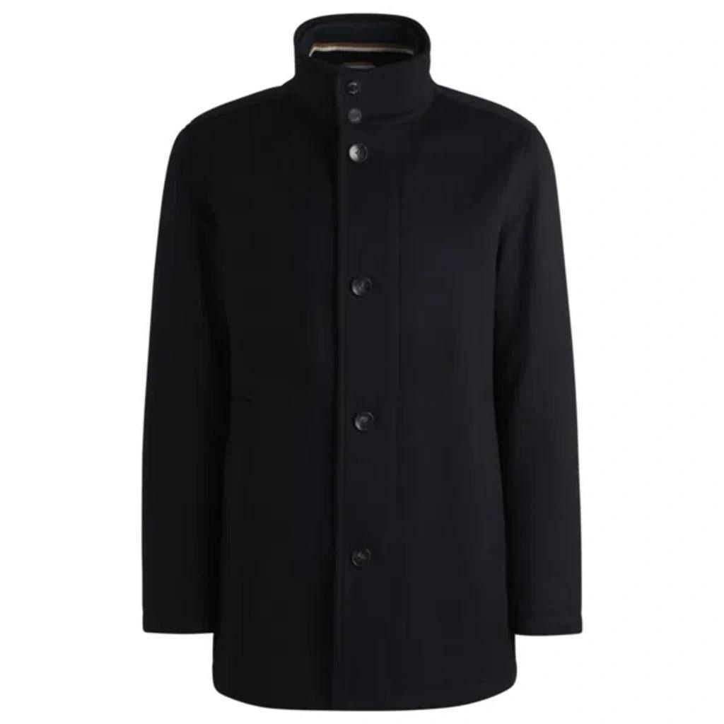 HUGO BOSS Relaxed-fit Short Coat In Wool And Cashmere In Blue Product Image