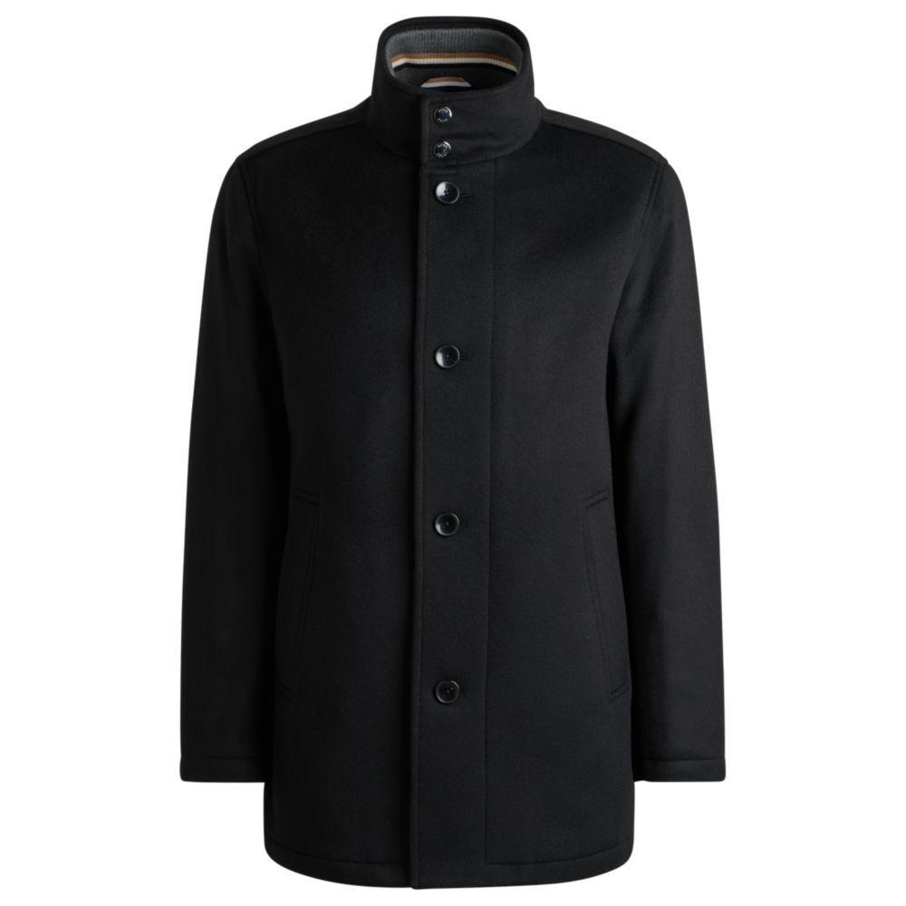 HUGO BOSS Relaxed-fit Short Coat In Wool And Cashmere In Black Product Image