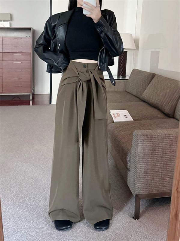 High Waist Plain Knot Wide Leg Pants product image