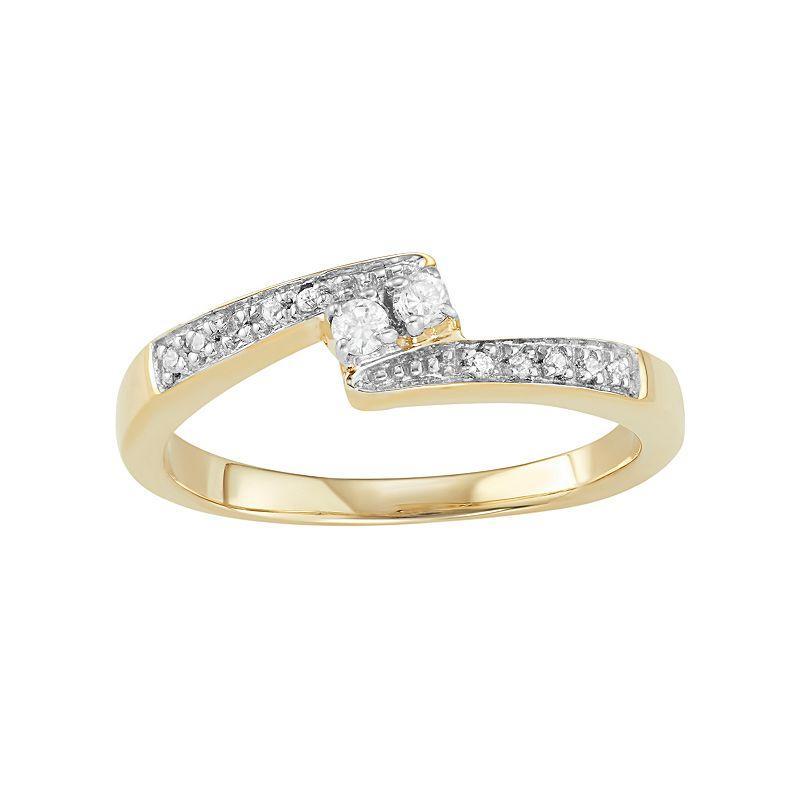 Jewelexcess 10k Gold 1/10 Carat T.W. Diamond 2-Stone Ring, Womens White Product Image